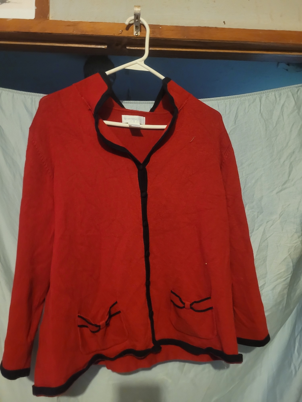 Worthington Red Cardigan with Black Trim